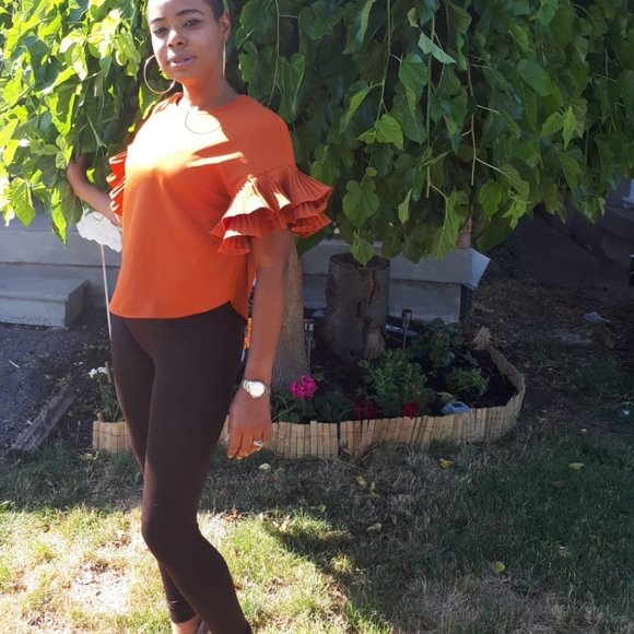 Pleated Detail Ruffle Sleeve Top-Colour-Rust - Picture 6 of 6